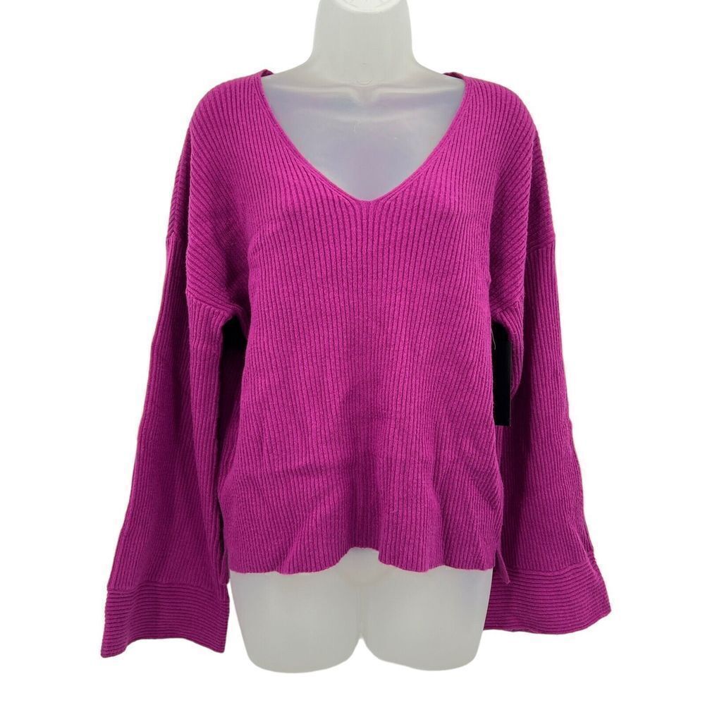 Free Press Sweater Women Small Purple Pullover Long Sleeve VNeck Knit Soft AS IS